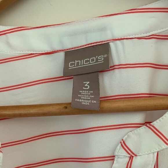 Chicos Sz 3 Striped Red and White Button-Up Nautical Tunic Top Blouse - Picture 2 of 8